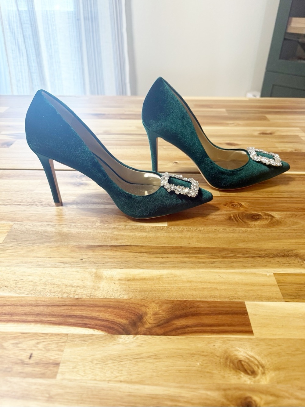 Badgley Mischka Collection Cher Crystal
Embellished Pump in Emerald Green Velvet - Picture 8 of 10
